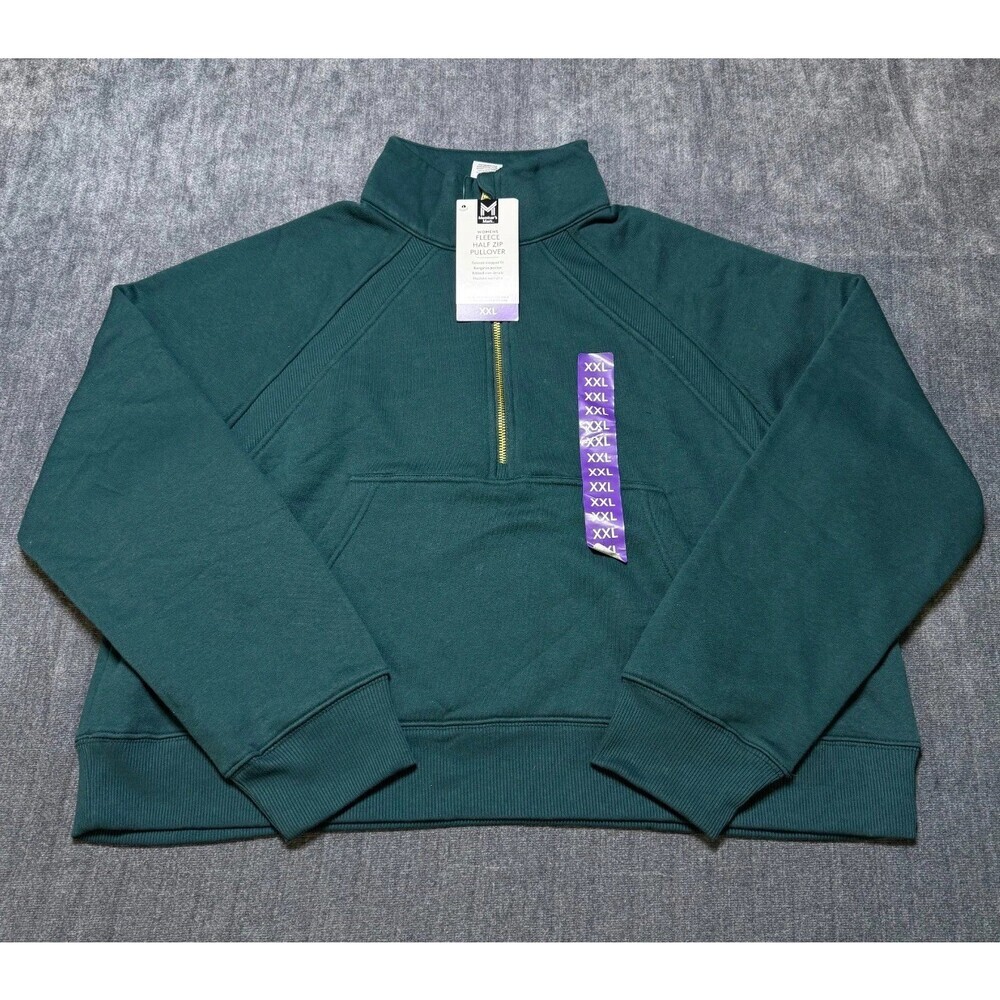 NWT Member's Mark Fleece Half-Zip Pullover Sweatshirt Women's 2XL Green Cropped